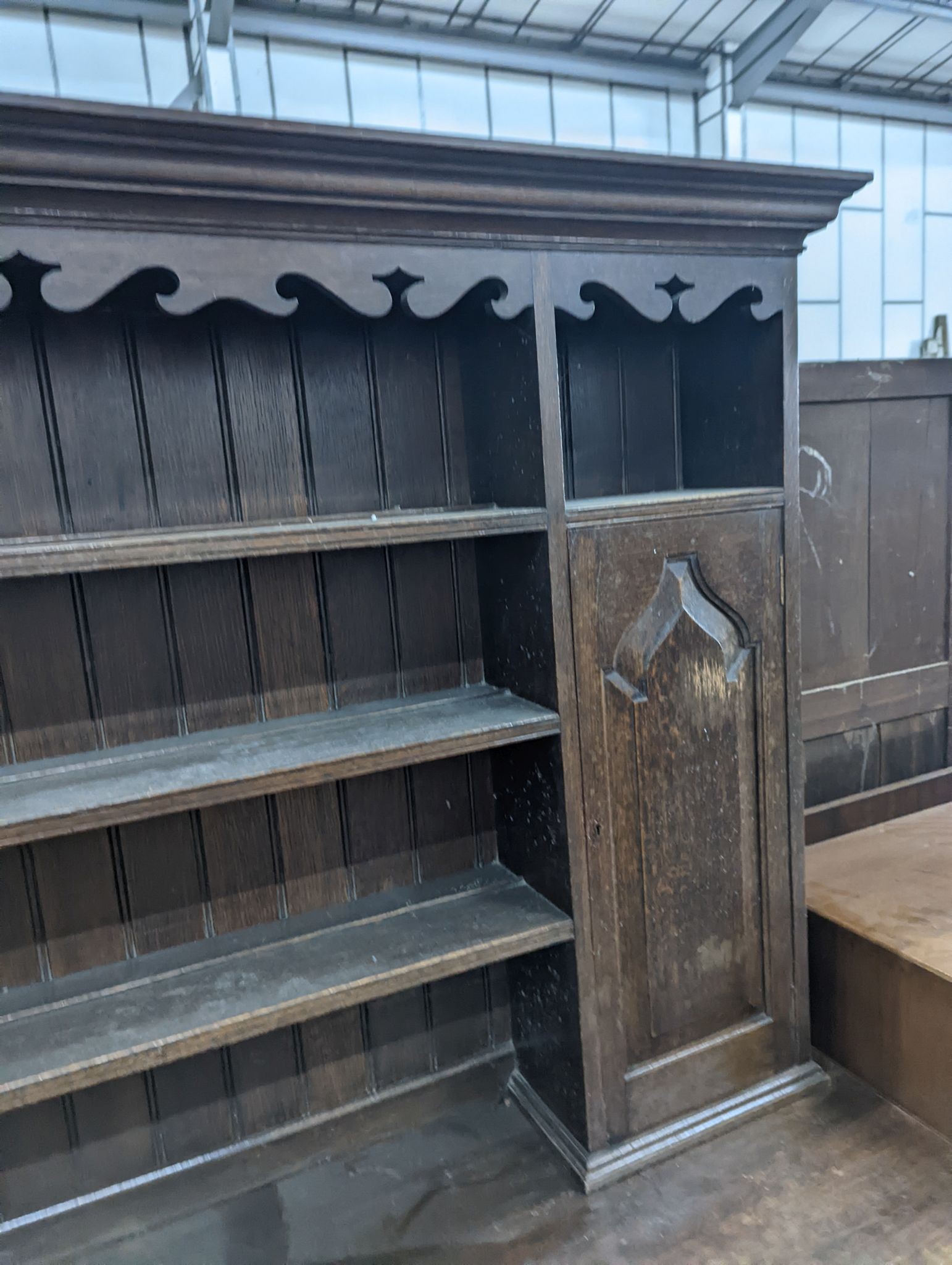 A 1920's oak dresser, length 152cm, depth 49cm, height 188cm